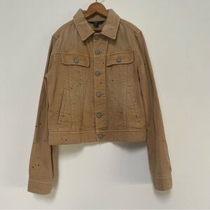 Polo Ralph Lauren Soft Denim Jacket Splattered Paint Size 10-12 Beige